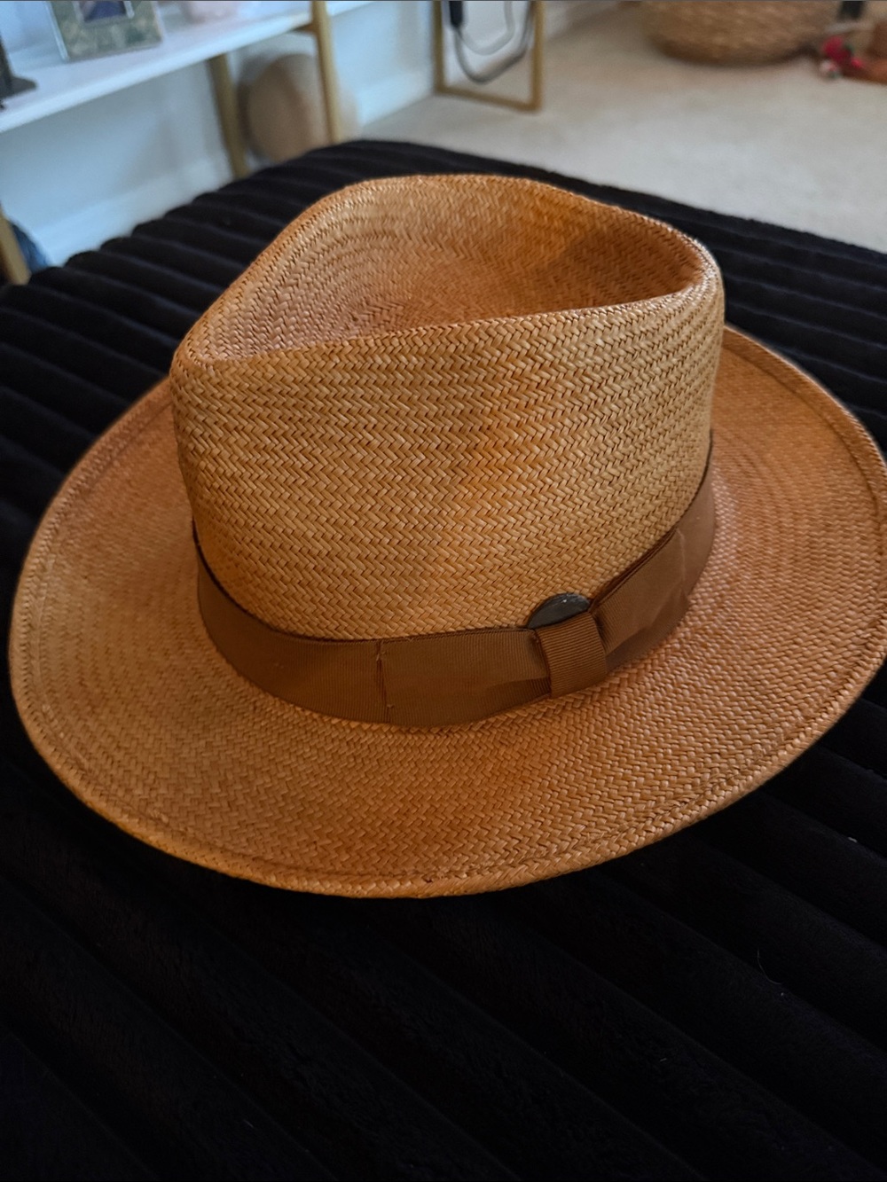 Men's Straw Fedora Hat in Tan